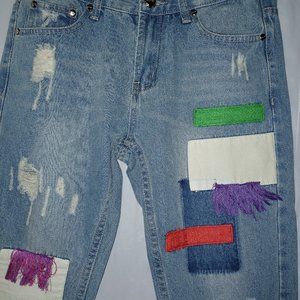 MIQISI PATCHWORK DISTRESSED DENIM JEANS